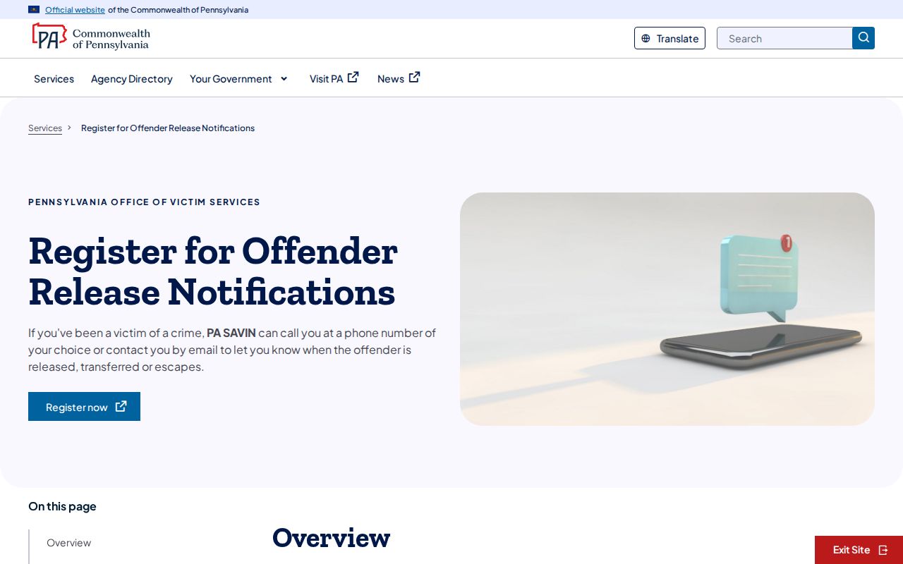 Pennsylvania Snyder County custody release notification record source