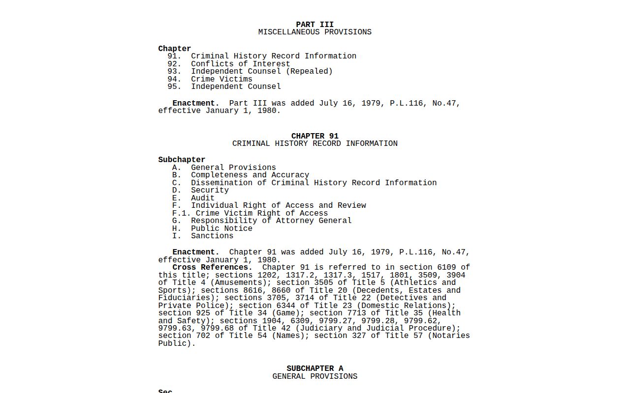 Pennsylvania Snyder County arrest record law source